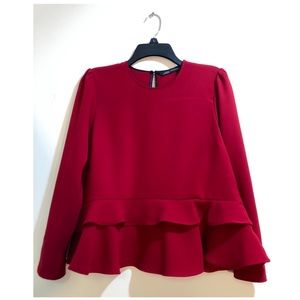 Zara woman red blouse peplum ruffle blouse size L